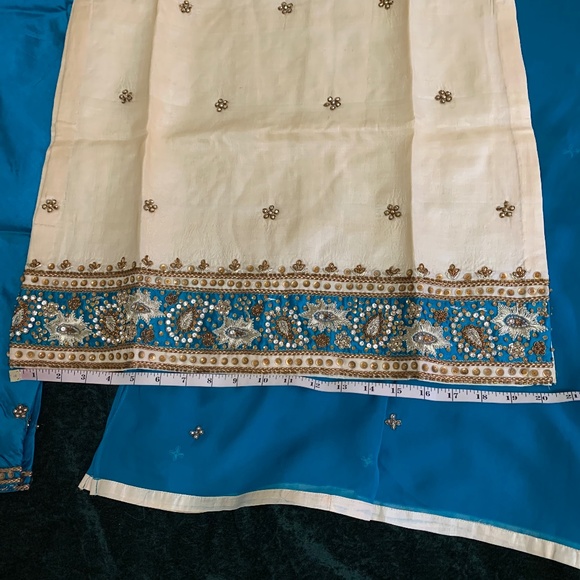Indian Blue with Off white Pajami full Suit - Picture 4 of 11